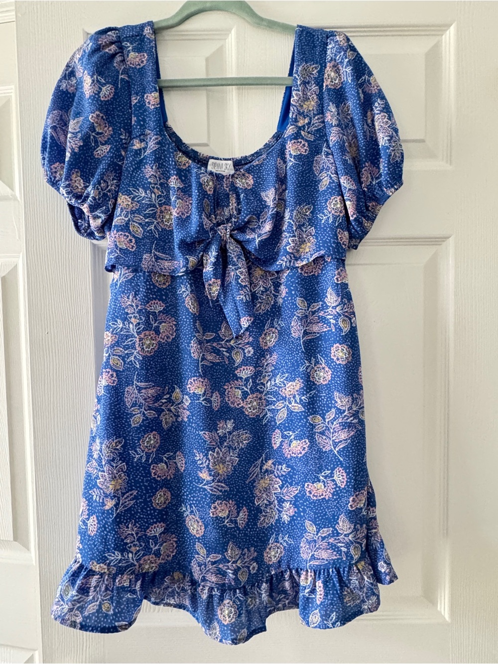 Sienna Sky Blue Floral Tie-Front Casual Dress
